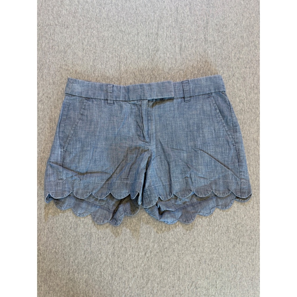 J.Crew Re-Imagined Blue Cotton Chambray Scallop Hem Shorts Size 2
